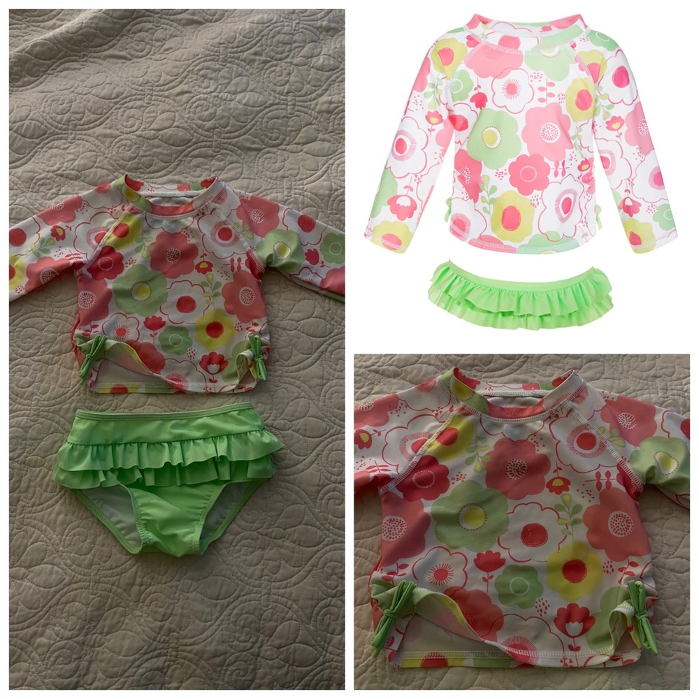 First Impressions Baby Girls 2-Pc. Floral-Print Rash Guard Set